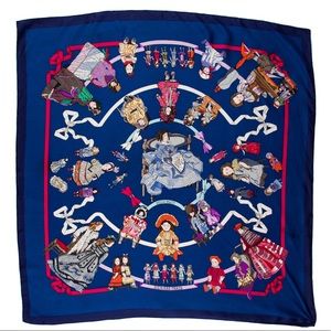 Hermès Hello Dolly Blue 90 cm Silk Scarf RARE